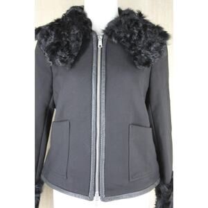 Elizabeth & James Black Wool Tatiana Fur Trim Cuff Jacket Size Medium NWT